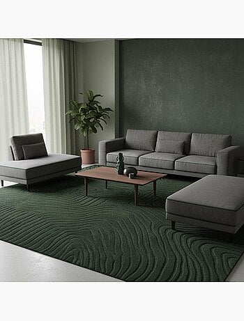 Tapis salon vyta fait à la main en laine, motif design ton sur ton