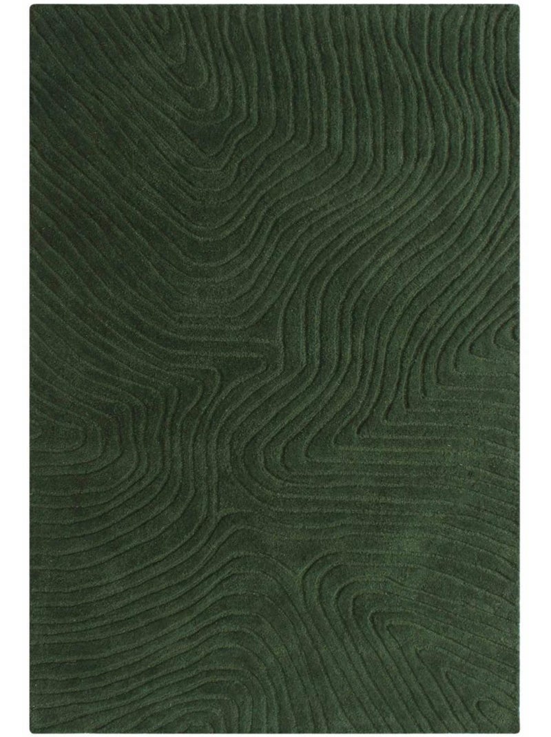 Tapis salon vyta fait à la main en laine, motif design ton sur ton Vert - Kiabi