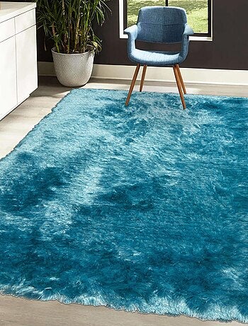 Tapis shaggy 200x290 SG FIN Bleu fait main Certification care and Fair idéal pour la salle à manger - Kiabi