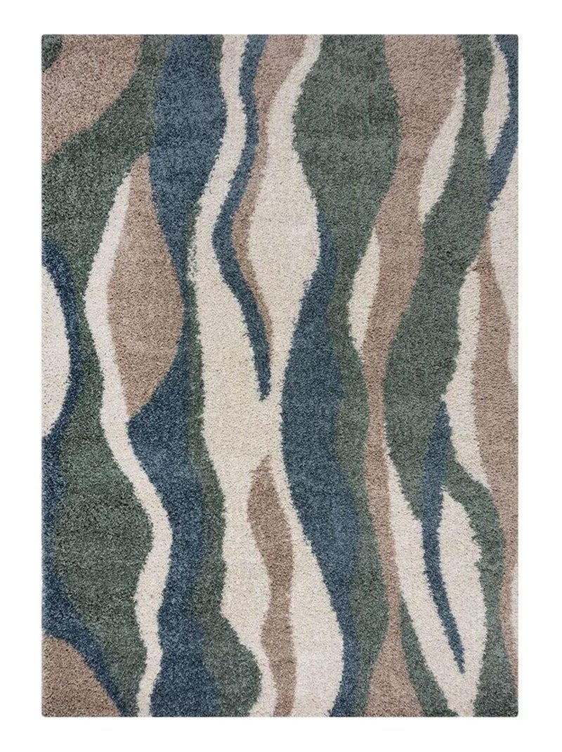 Tapis shaggy abstrait design intérieur Stream Bleu - Kiabi