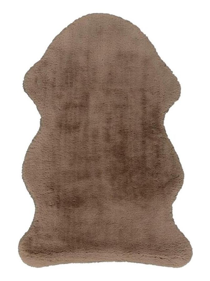 Tapis shaggy en peau de mouton synthétique Cosy Taupe - Kiabi