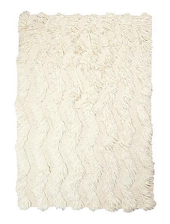 Tapis shaggy fait main en laine motif uni FLOKATA