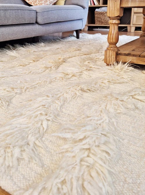 Tapis shaggy fait main en laine motif uni FLOKATA - Kiabi