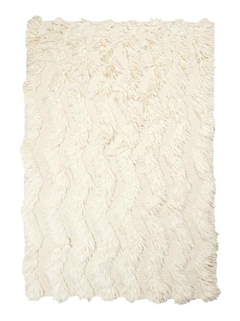 Tapis shaggy fait main en laine motif uni FLOKATA Ecru - Kiabi