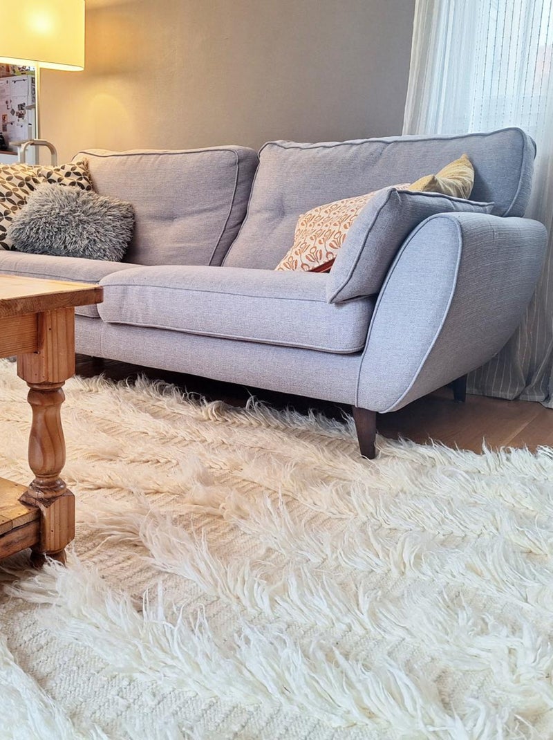 Tapis shaggy fait main en laine motif uni FLOKATA Ecru - Kiabi