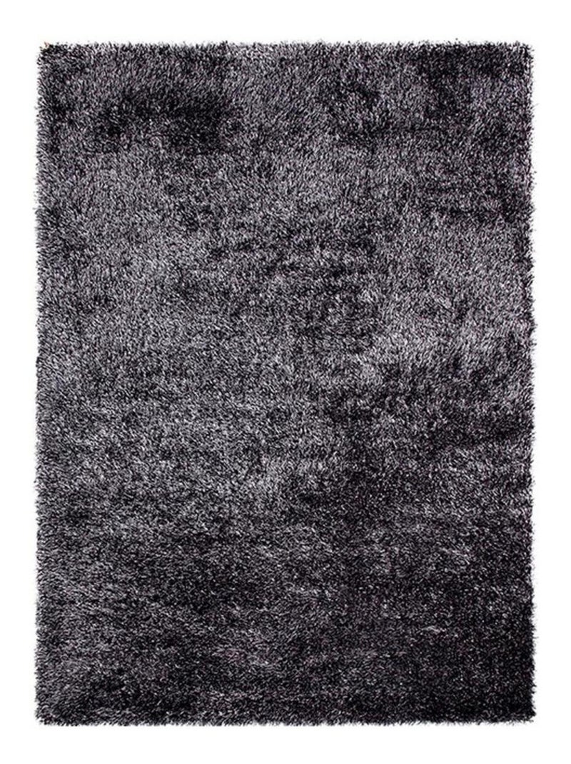 Tapis shaggy fait main motif uni COMOUR Noir - Kiabi