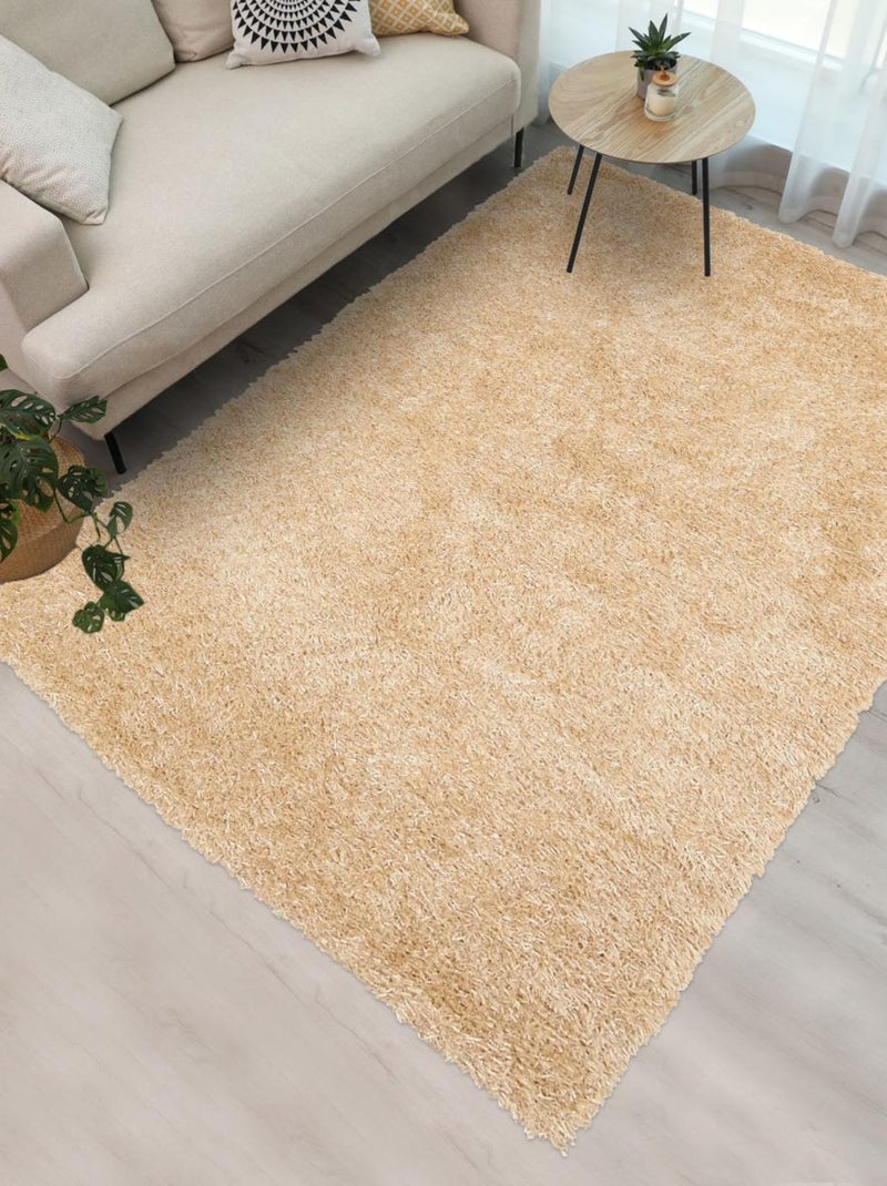 Tapis shaggy fait main motif uni GLAMOURA Beige - Kiabi