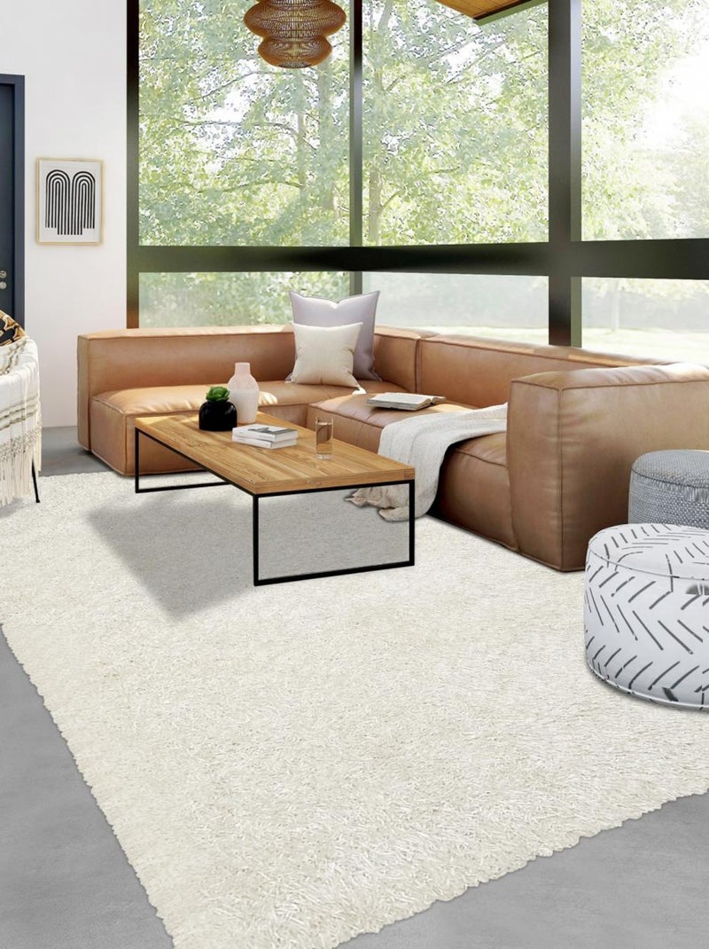 Tapis shaggy fait main motif uni LAMBANA Blanc - Kiabi