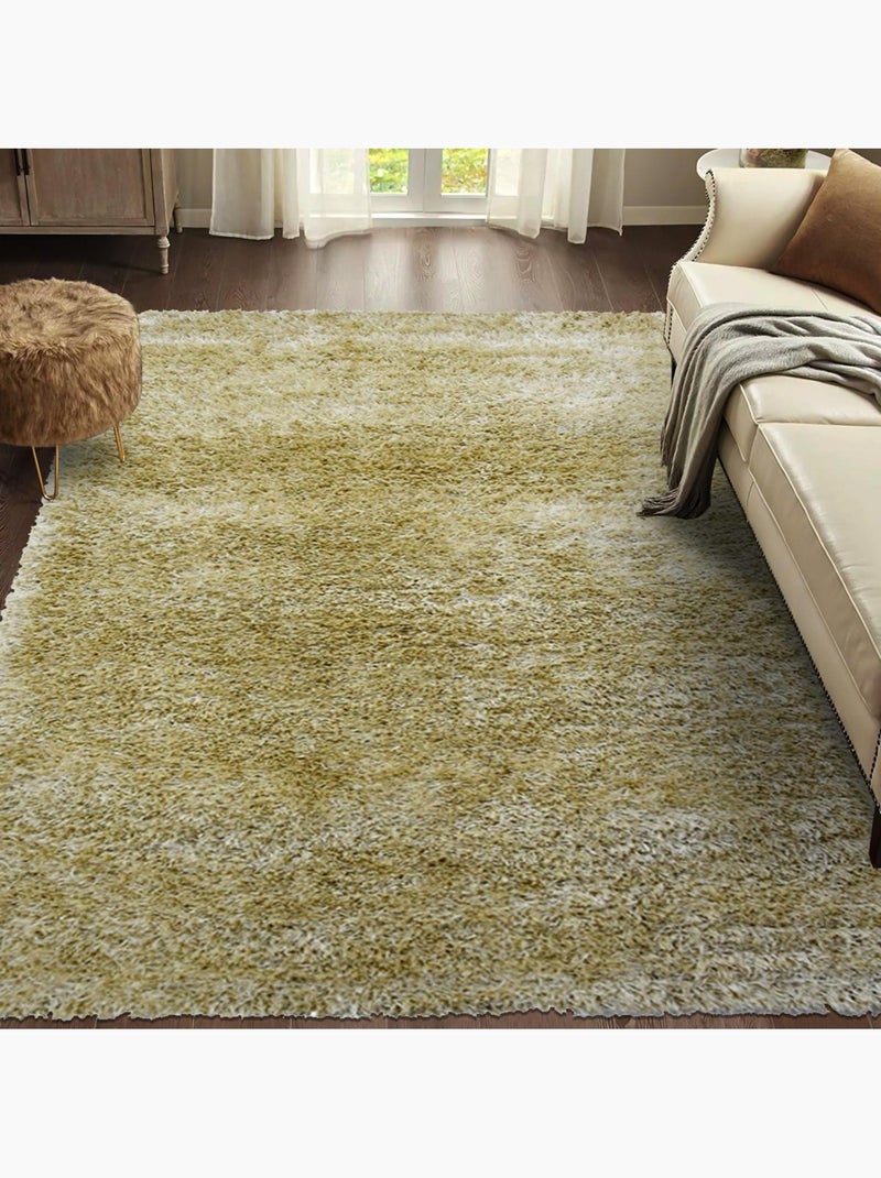 Tapis shaggy fait main motif uni MALAIDORY Ecru - Kiabi