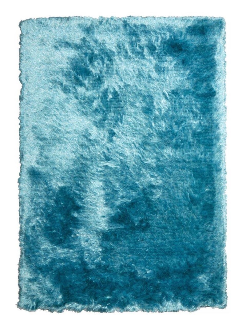 Tapis shaggy fait main motif uni SG FIN Bleu - Kiabi