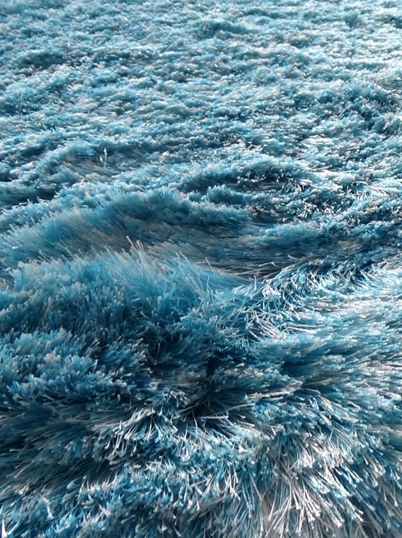 Tapis shaggy fait main motif uni SG FIN Bleu - Kiabi