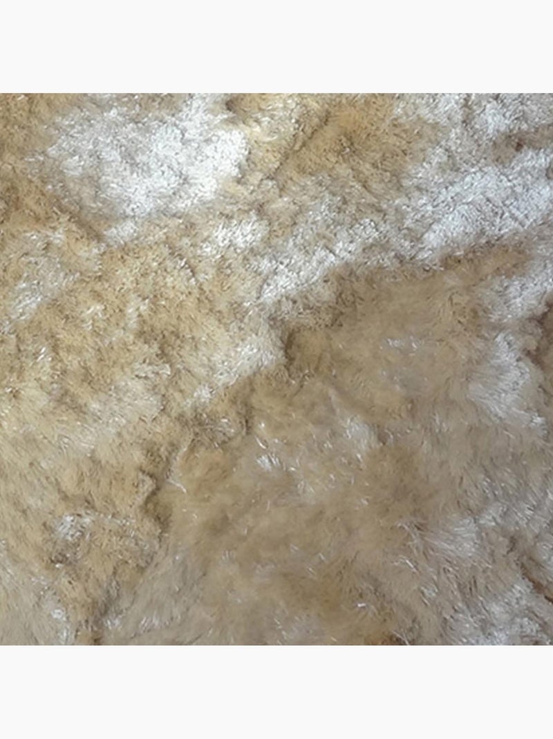 Tapis shaggy fait main motif uni SG FIN Ecru - Kiabi
