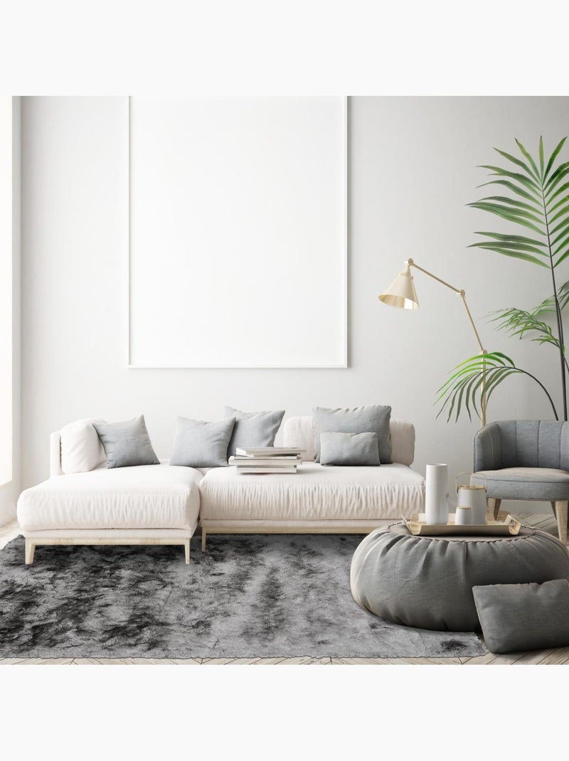 Tapis shaggy fait main motif uni SG FIN Gris - Kiabi