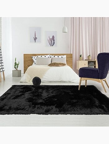 Tapis shaggy fait main motif uni sg fin