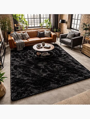 Tapis shaggy fait main motif uni sg fin