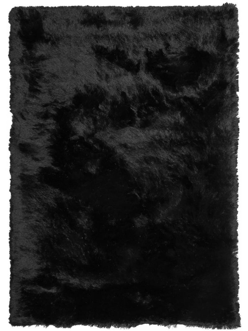 Tapis shaggy fait main motif uni SG FIN Noir - Kiabi