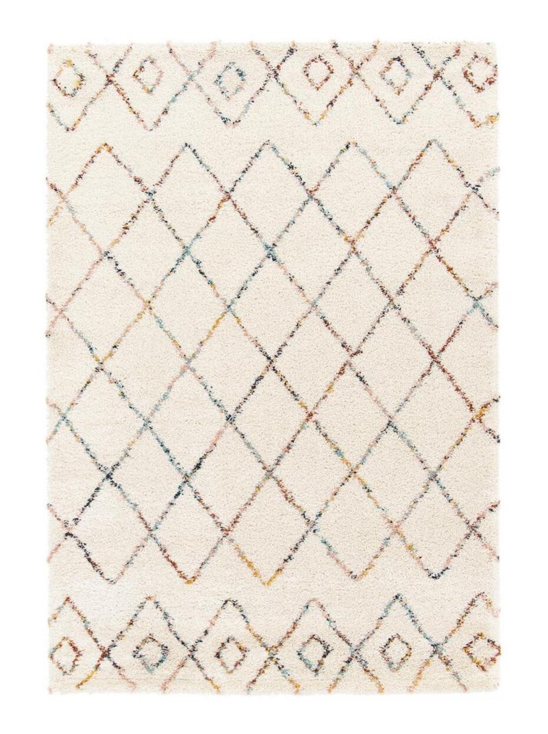 Tapis shaggy tissé motif abstrait AMORE 8 Ecru - Kiabi