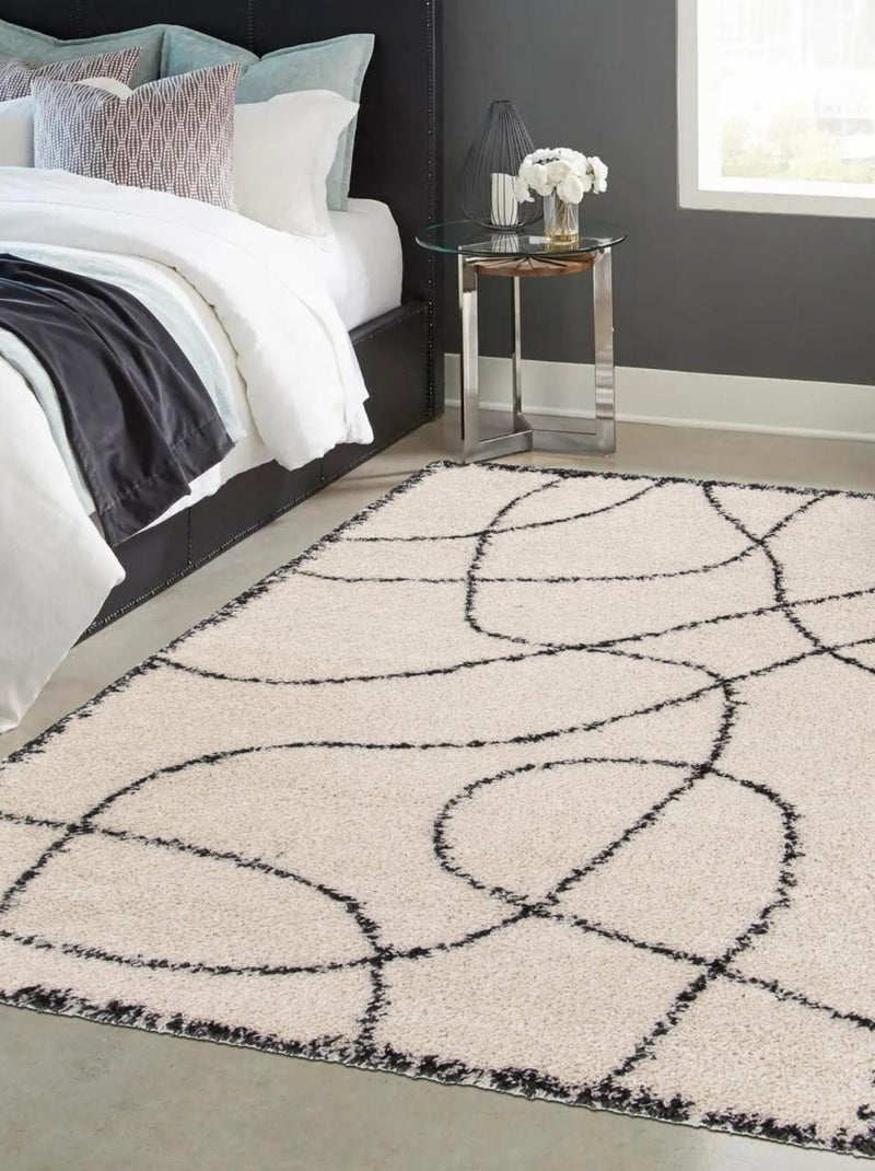 Tapis shaggy tissé motif abstrait ARSTYLE Ecru - Kiabi