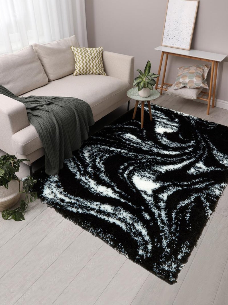 Tapis shaggy tissé motif abstrait EMBER 3 Noir - Kiabi