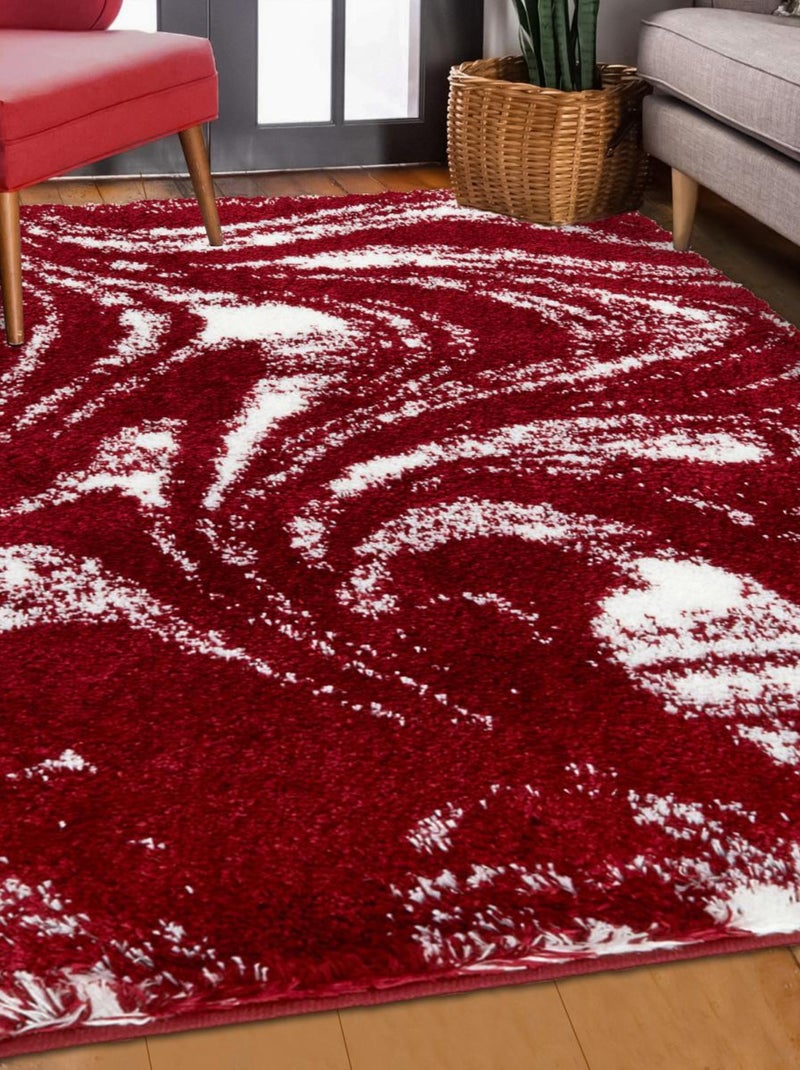 Tapis shaggy tissé motif abstrait EMBER 3 Rouge - Kiabi
