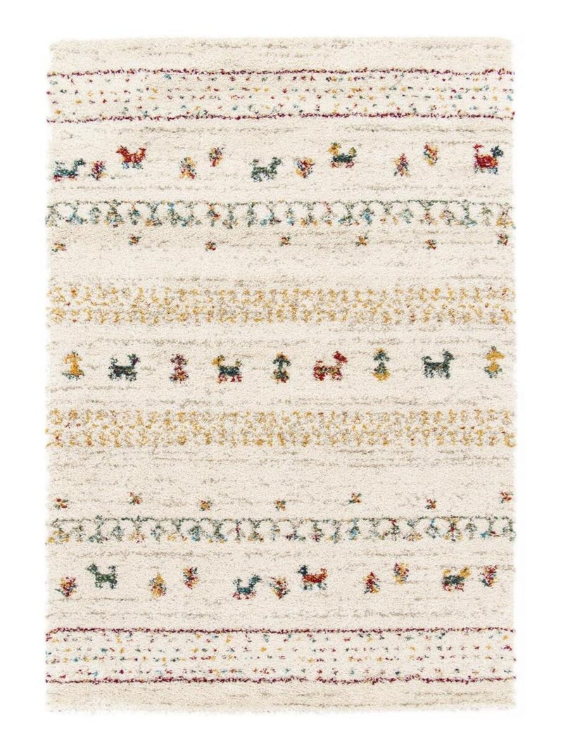 Tapis shaggy tissé motif berbère amore 3 Ecru - Kiabi