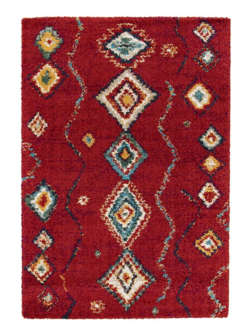 Tapis shaggy tissé motif berbère AMORE 4 Rouge - Kiabi