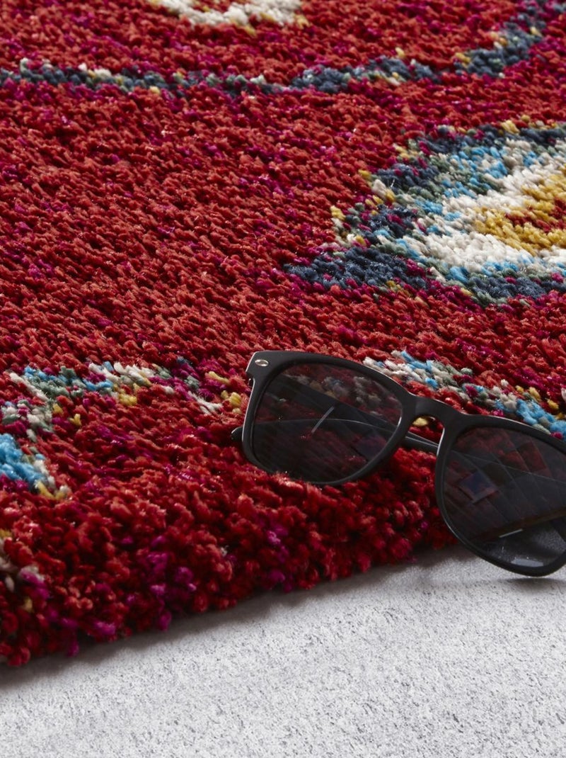 Tapis shaggy tissé motif berbère AMORE 4 Rouge - Kiabi