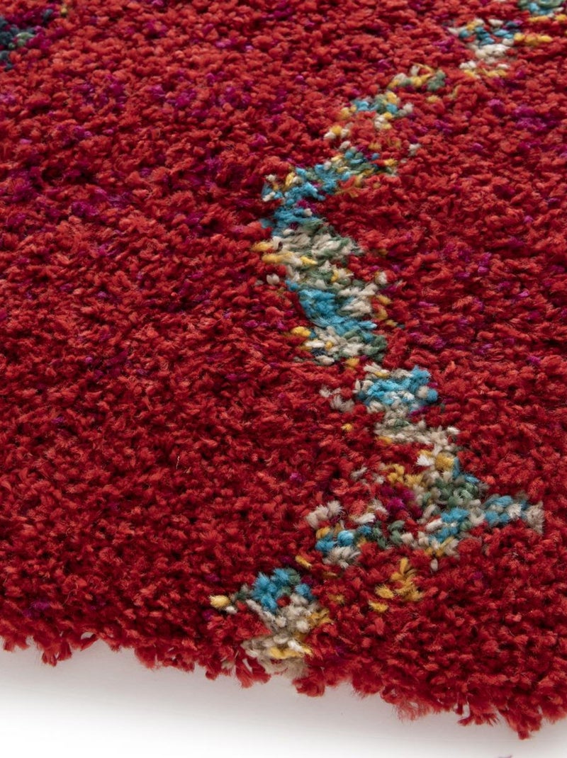 Tapis shaggy tissé motif berbère AMORE 4 Rouge - Kiabi