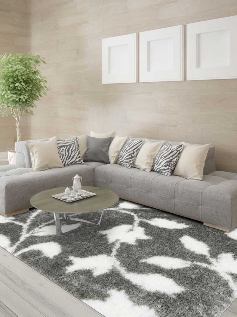 Tapis shaggy tissé motif floral EMBER 2 Gris - Kiabi
