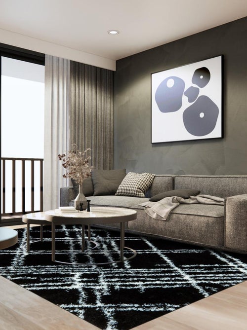 Tapis shaggy tissé motif géométrique EMBER 1 - Kiabi