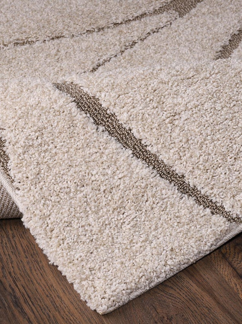 Tapis shaggy tissé motif géométrique POUDA Beige - Kiabi