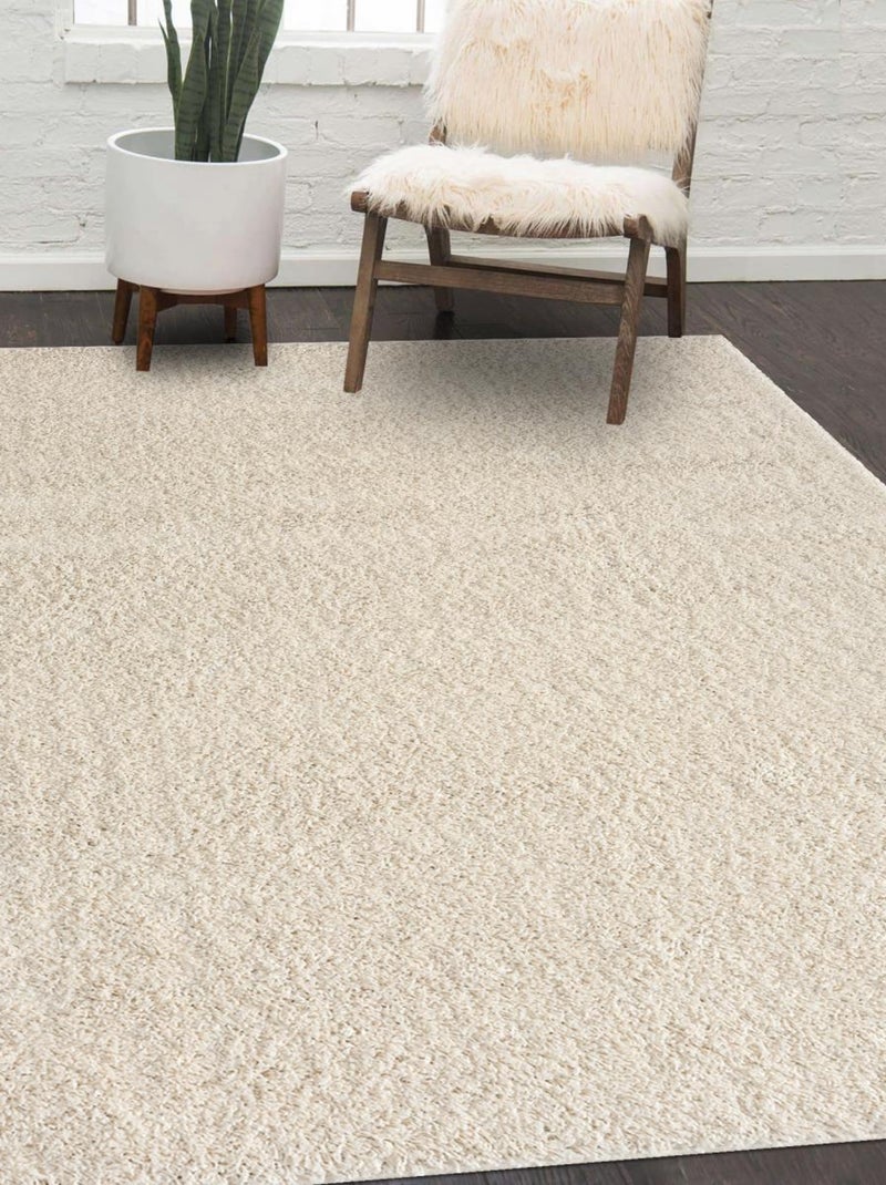 Tapis shaggy tissé motif uni LYN4 UNILA Ecru - Kiabi