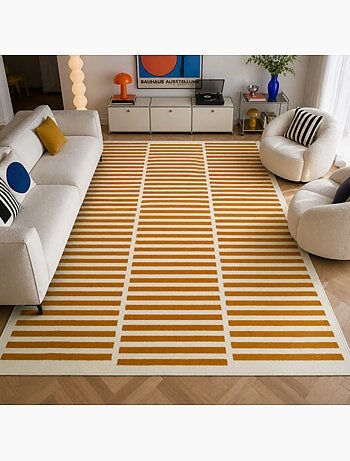 Tapis tissé rayures horizontales, motif graphique épuré, lyn49 nat