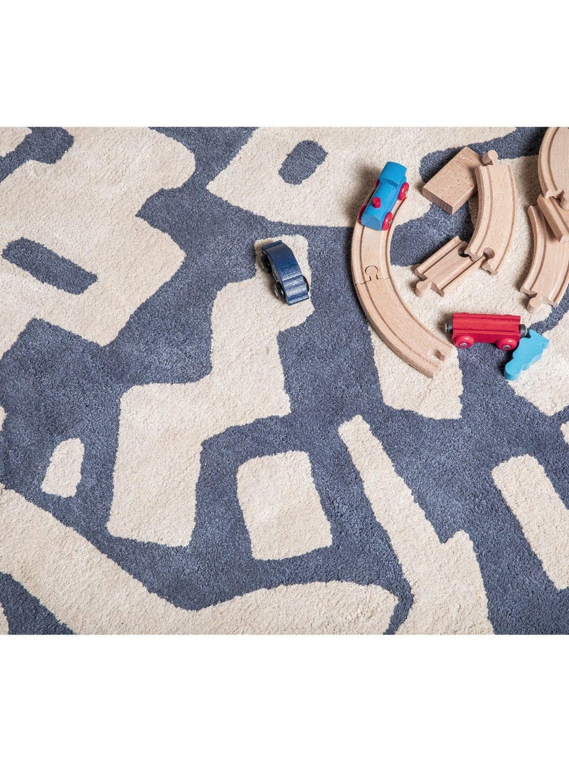 Tapis tufté en coton BYSEA 'Deko&co' Bleu Beige - Kiabi