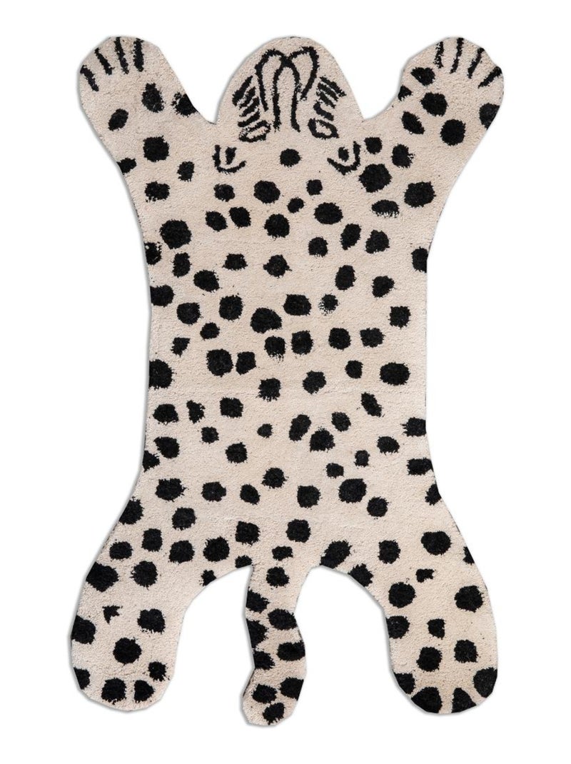 Tapis tufté en coton forme Panthère BAGHEERA 'Deko&co' Blanc Noir - Kiabi