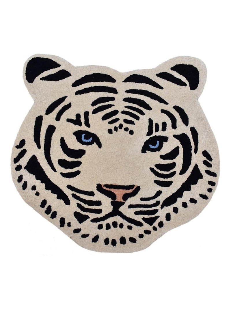 Tapis tufté en coton forme Tigre BLANC 'Deko&co' Blanc Noir - Kiabi