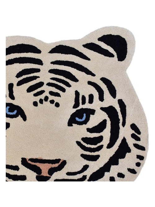 Tapis tufté en coton forme Tigre BLANC 'Deko&co' - Kiabi