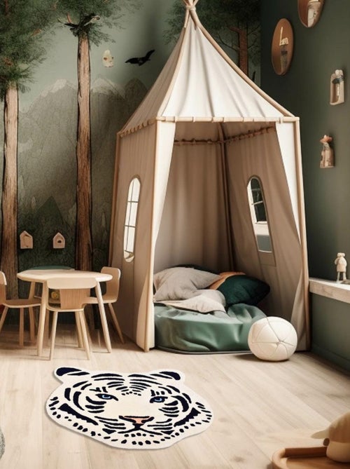 Tapis tufté en coton forme Tigre BLANC 'Deko&co' - Kiabi