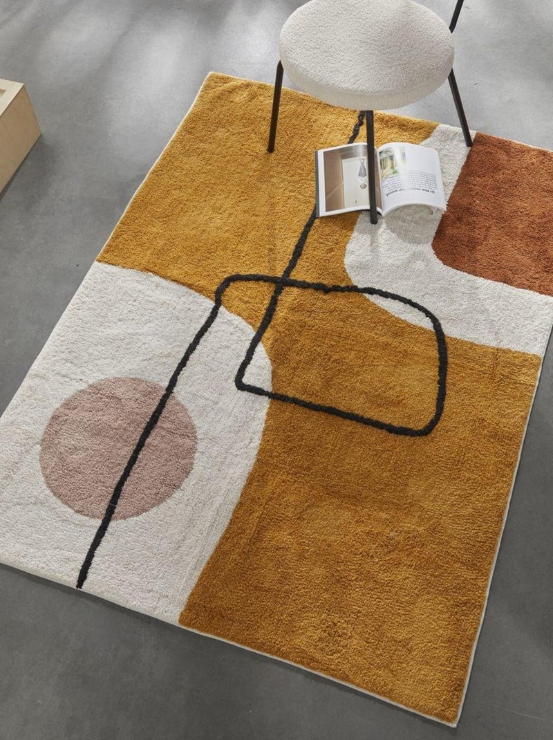 Tapis tufté Graphique Coton RETRO MOOD Jaune moutarde - Kiabi