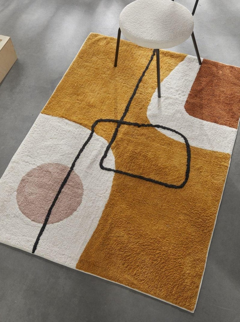 Tapis tufté Graphique Coton RETRO MOOD Jaune moutarde - Kiabi