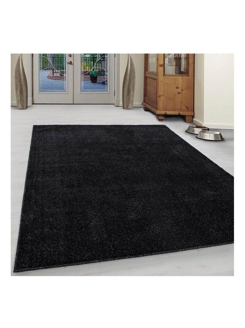Tapis uni à courtes mèches pour salon Rush Noir Gris anthracite - Kiabi