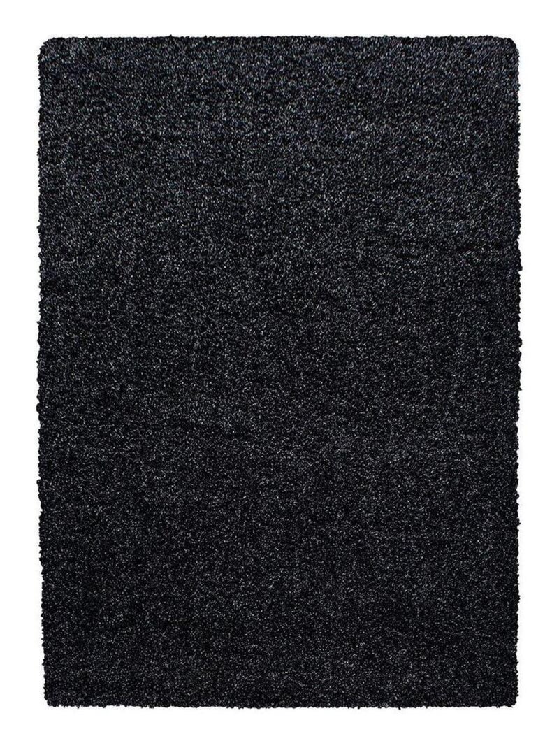 Tapis uni à longues mèches rectangle Swirls Noir Gris anthracite - Kiabi