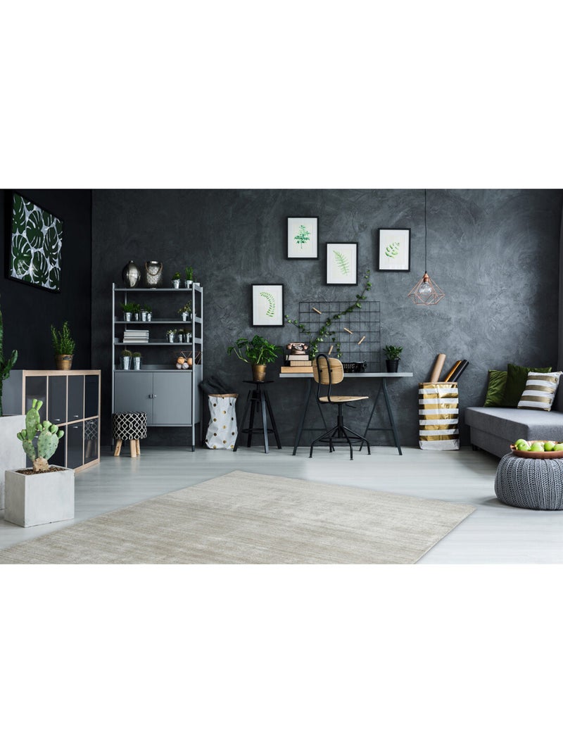 Tapis uni en laine et viscose pour salon Rosace Ivoire - Kiabi