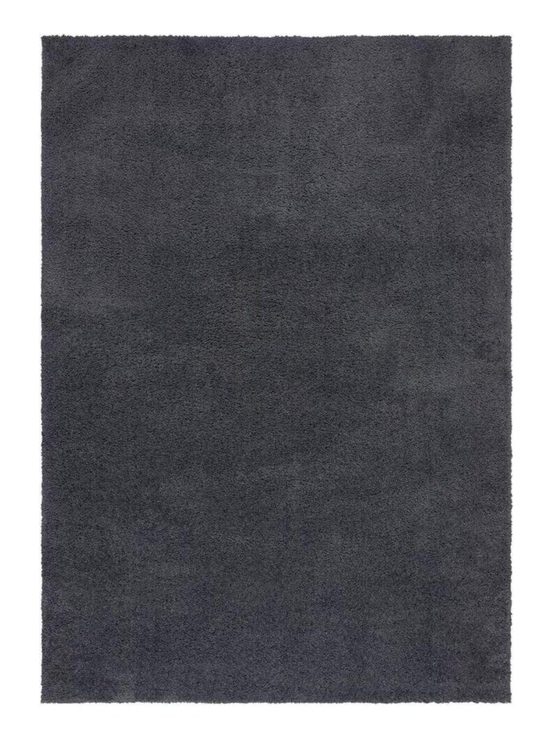 Tapis uni lavable en machine polyester recyclé moderne Fluffy Gris - Kiabi