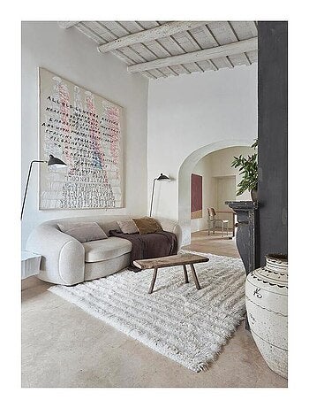 Tapis uni naturel lavable en machine en laine Dunes