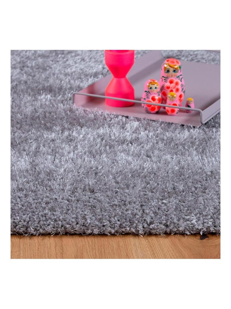 Tapis uni shaggy polyester rectangle intérieur Chiba Argenté - Kiabi