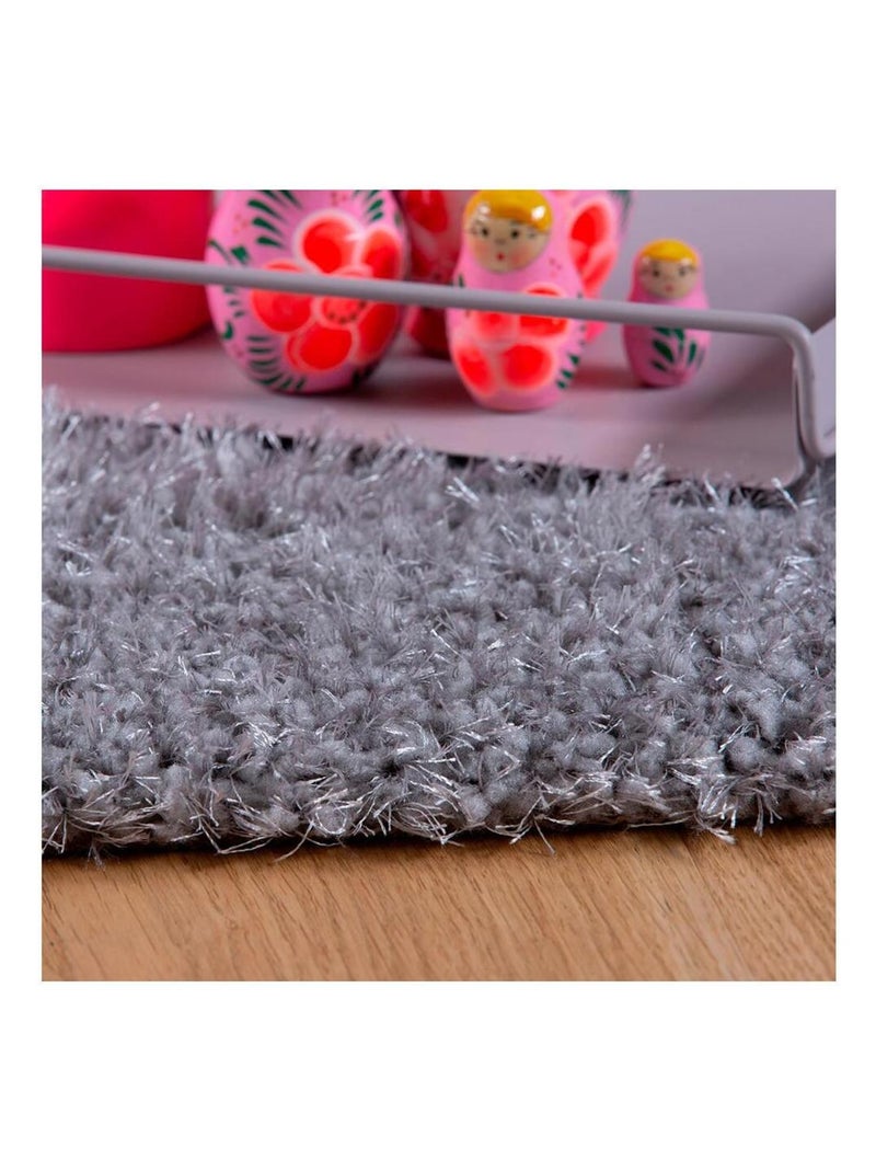 Tapis uni shaggy polyester rectangle intérieur Chiba Argenté - Kiabi