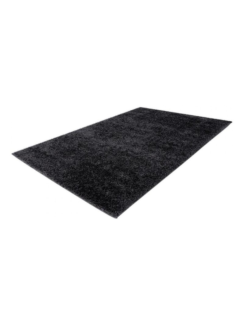 Tapis uni shaggy polyester rectangle intérieur Chiba Noir Gris anthracite - Kiabi