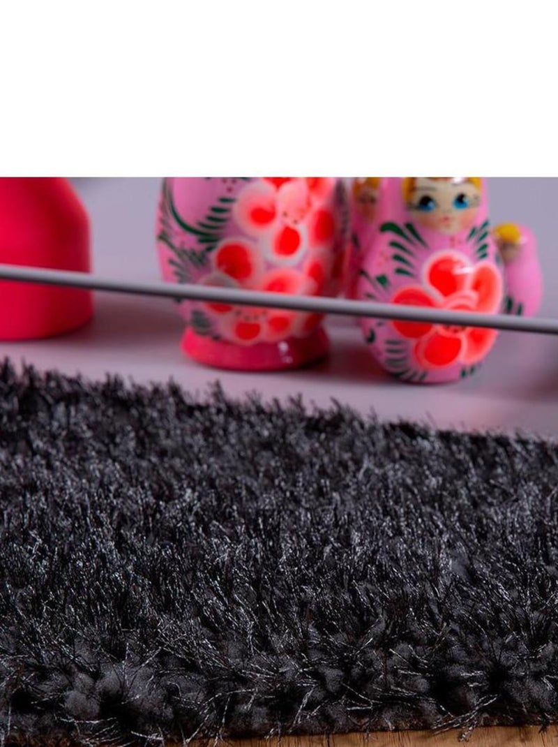 Tapis uni shaggy polyester rectangle intérieur Chiba Noir Gris anthracite - Kiabi