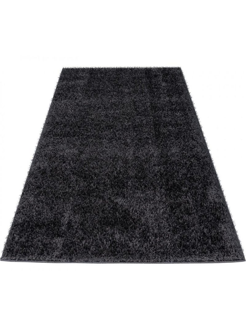 Tapis uni shaggy polyester rectangle intérieur Chiba Noir Gris anthracite - Kiabi